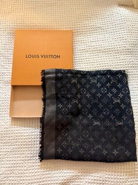 Louis Vuitton Black and Charcoal Monogram Silk-Blend Shawl